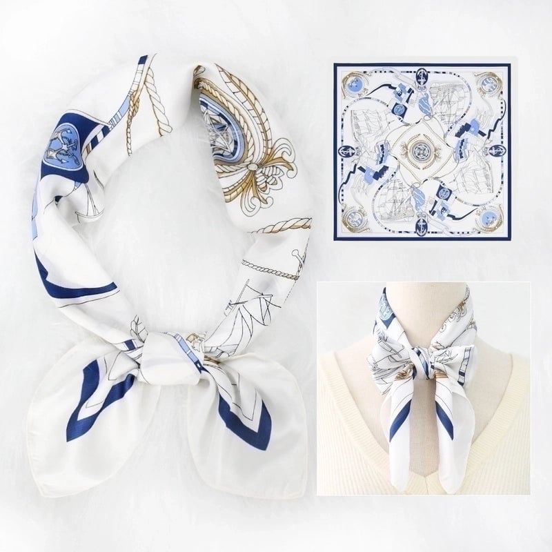 2 Pieces Women's Elegant Plaid Flower Horse Satin Silk Scarf