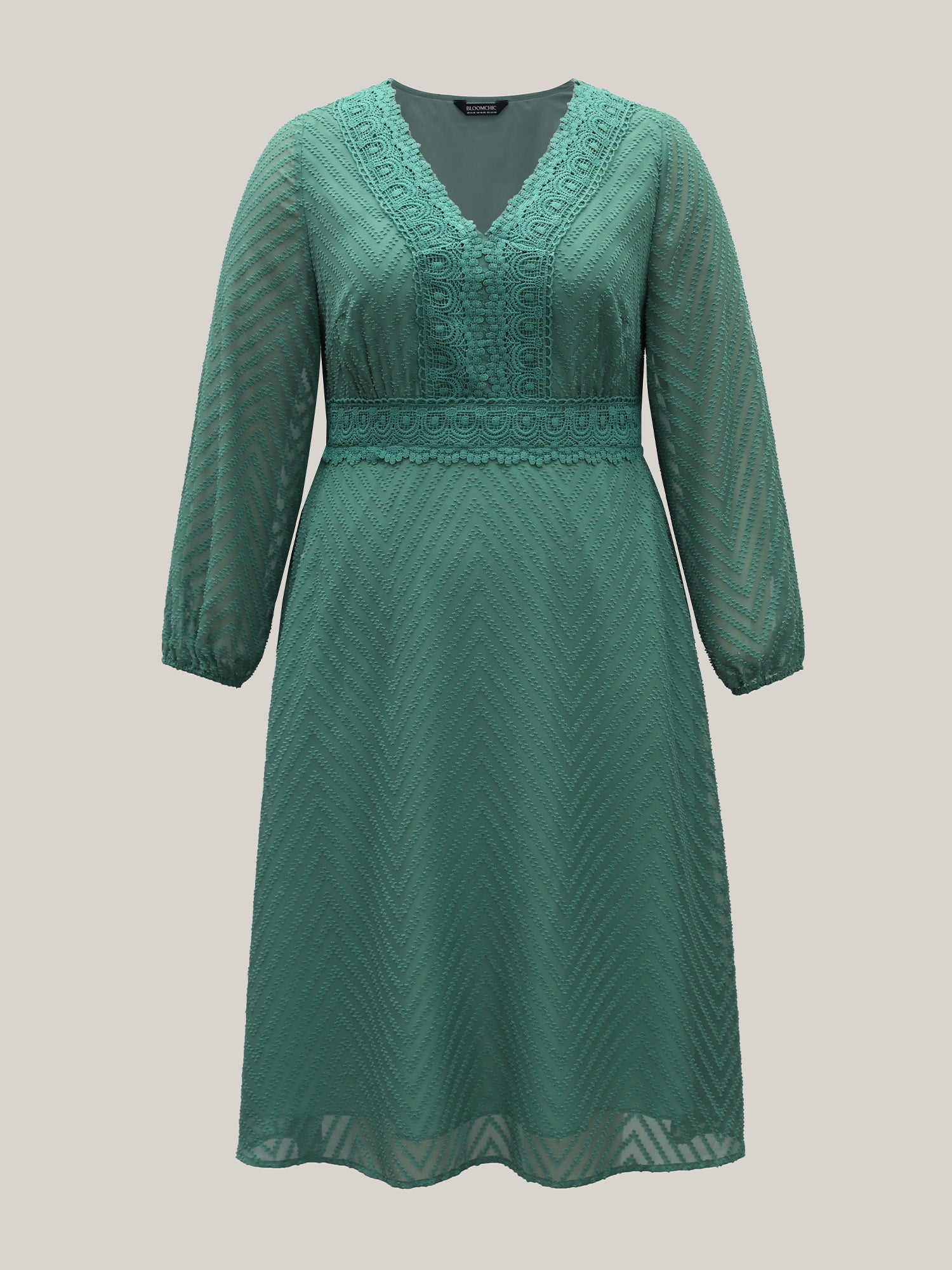 Sheer Textured Lace Detail Pockets Midi Dress