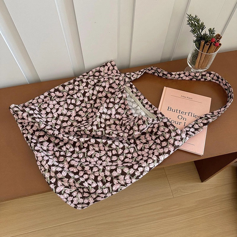 Niche Canvas Bag For Women 2024 New Summer Design Sense High Quality Artistic Floral Canvas Bag