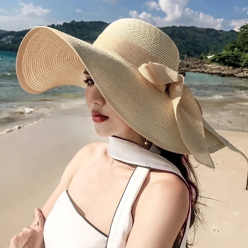 Vintage Straw Contrast Color Big Brimmed Hat