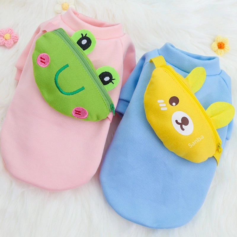 Autumn/winter Cute Dog Cat Crossbody Zipper Warm Clothes Pet Supplies Yellow Bear Frog Bear French Bulldog Clothes
