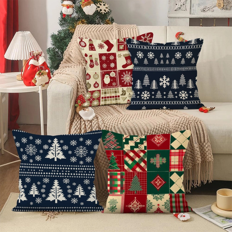 Christmas Classic Style Christmas Tree Snowman Snowflake Linen Polyester Pillow Cases Couch & Sofa Decor