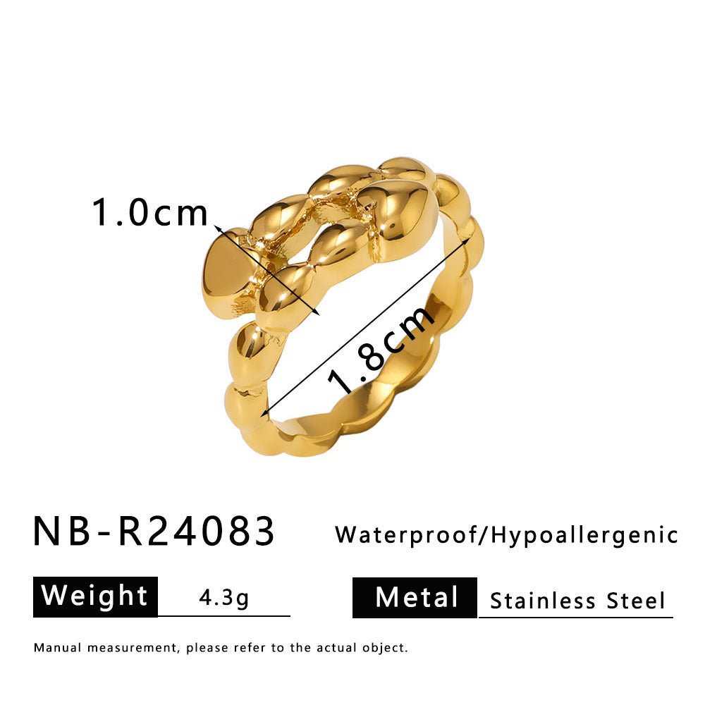Exaggerated Style Titanium Steel Geometric Niche Pleated Three-Dimensional Petal Design Gold-Plated Ring Fashionable Women