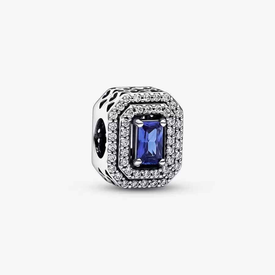 Blue Sparkling Leveled Rectangle Pandora Charm