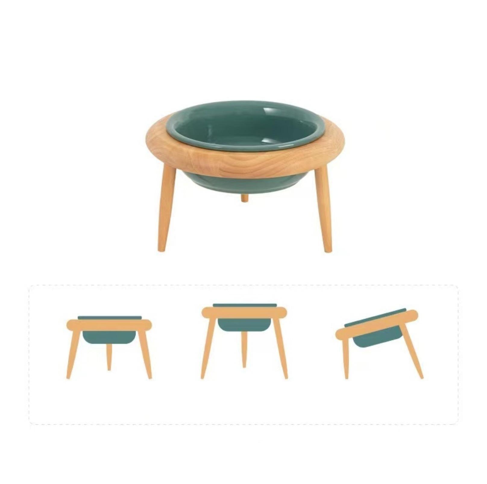 Ceramic Height Adjustable Pet Bowl with Wooden Stand | Small Dog and Cat Bowls