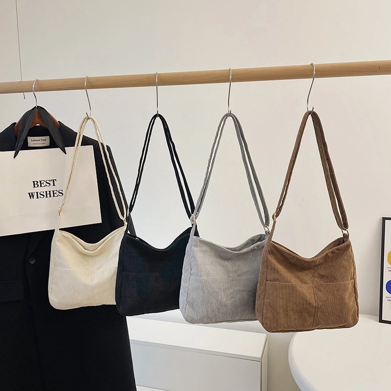 Women's Medium Cotton Velvet Solid Color Basic Classic Style Square Zipper Tote Bag