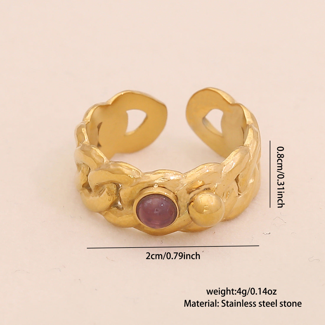 Retro Amethyst Natural Stone Ring Geometric Metal Style Open Ring R120