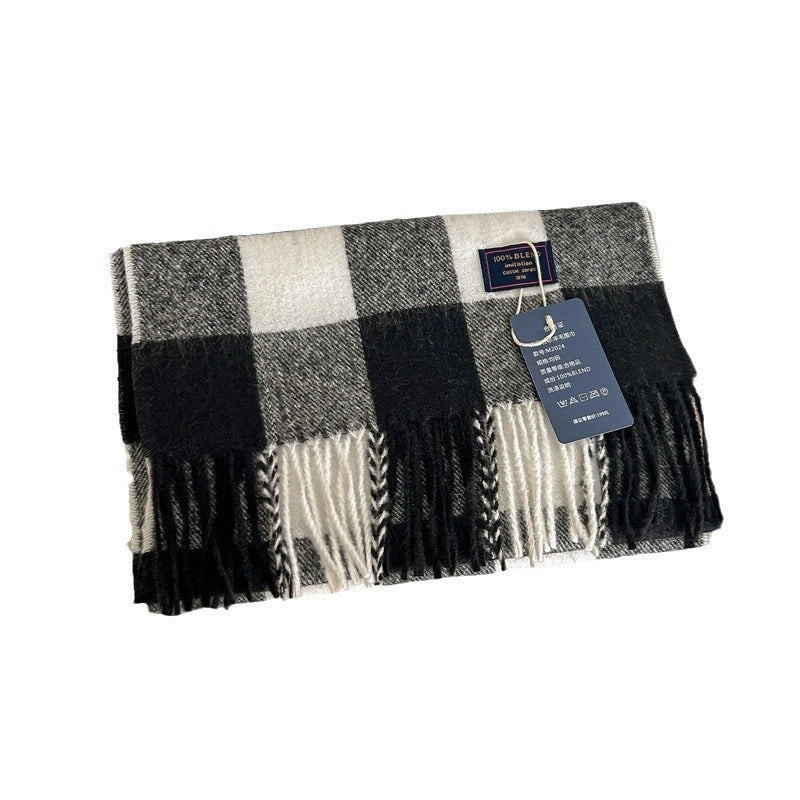 Women's Retro Plaid Polyester Tassel Scarf