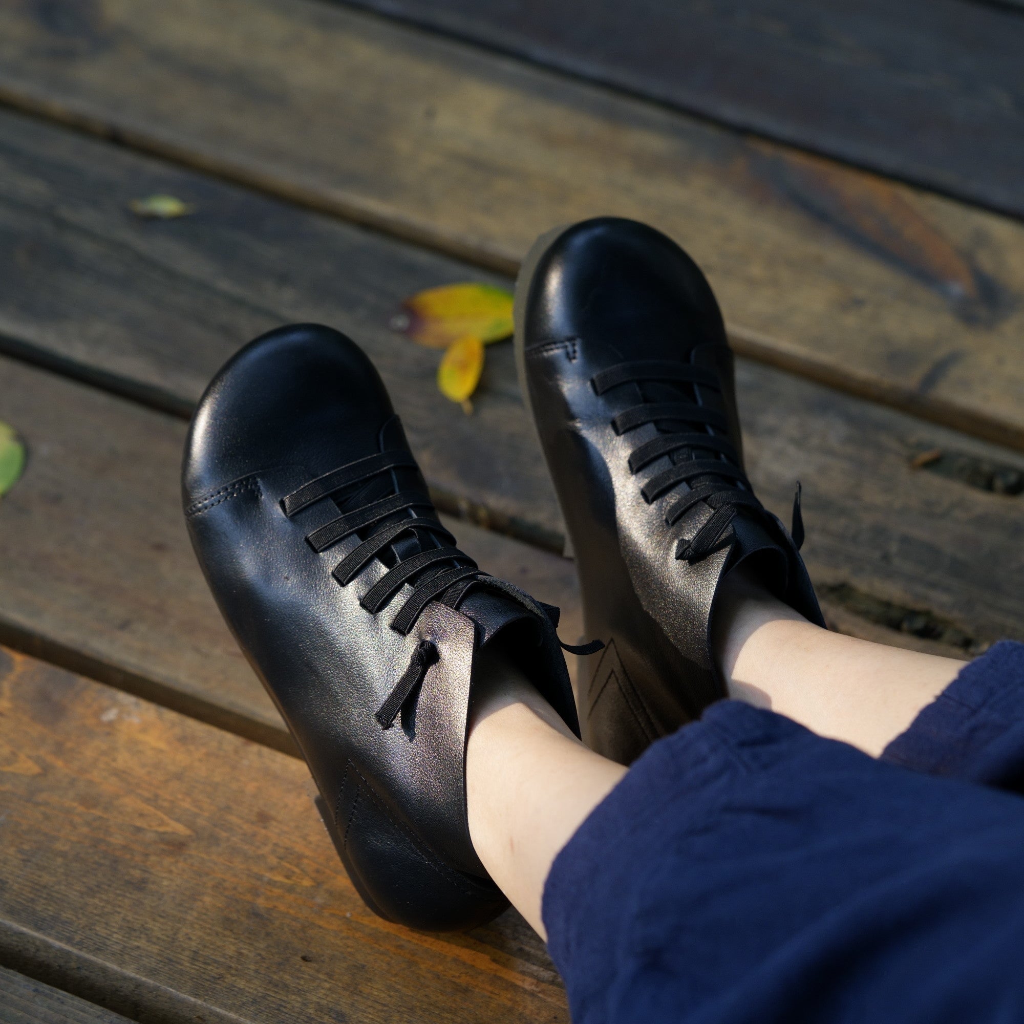 Mori Girl Handmade Flat Barefoot Ankle Booties Soft Leather Shoes In Coffee/Black