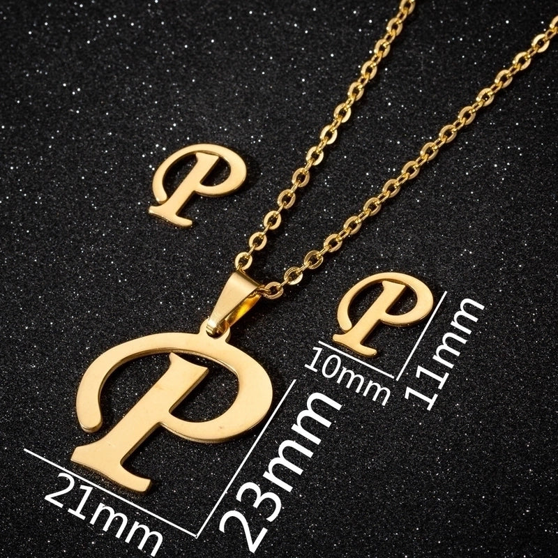 Women's Fashion Minimalist Letter Stainless Steel Pendant Necklace Ear Studs Plating Jewelry Sets