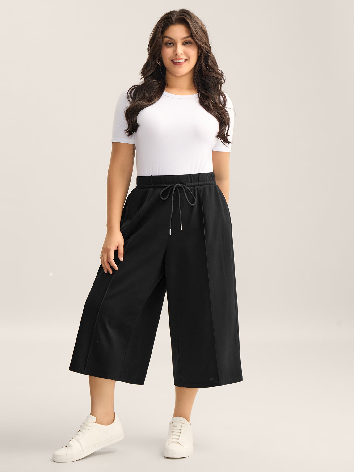 Stretchy Drawstring Wide-Leg Pants