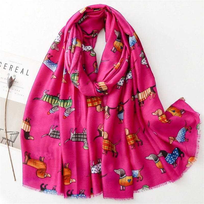 Autumn And Winter Cotton And Linen Feel Scarf Cartoon Fashion Dog Animal Scarf Warm Shawl Ladies