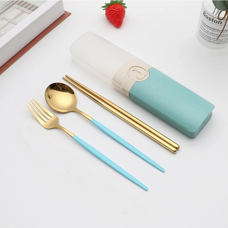 Retro Pastoral Color Block Stainless Steel Spoon Fruit Knife Fruit Fork 1 Set