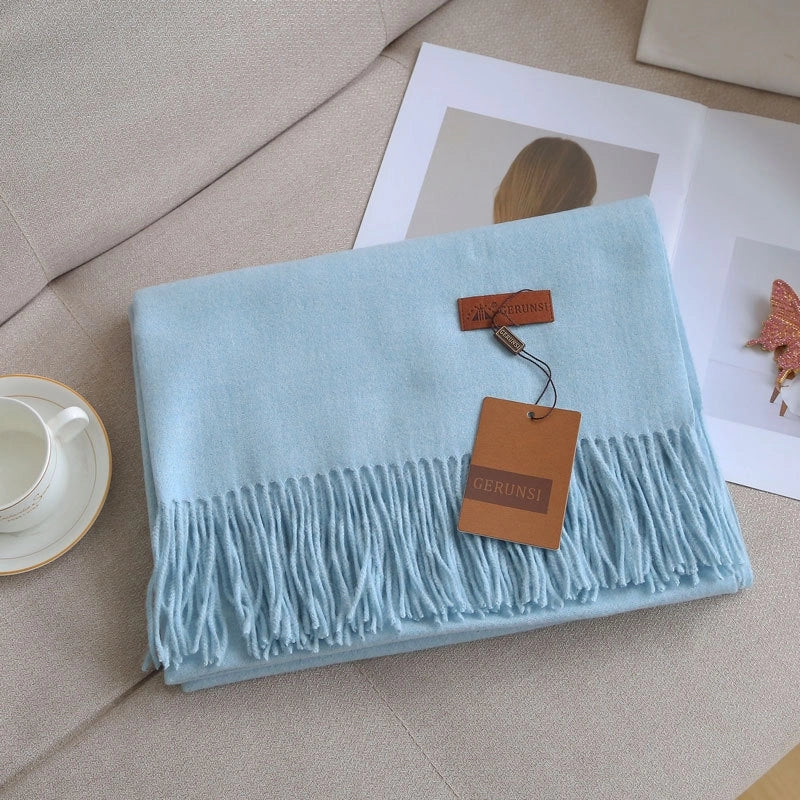 Unisex Retro Preppy Style Solid Color Imitation Cashmere Tassel Scarf
