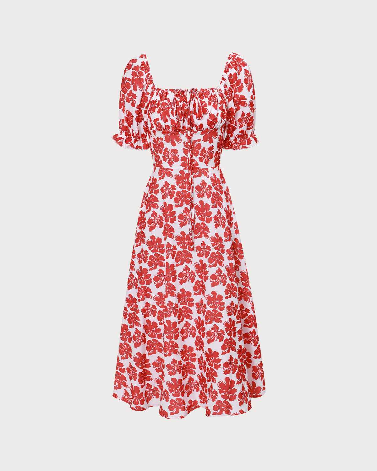 The Red Square Neck Floral Ruched Midi Dress