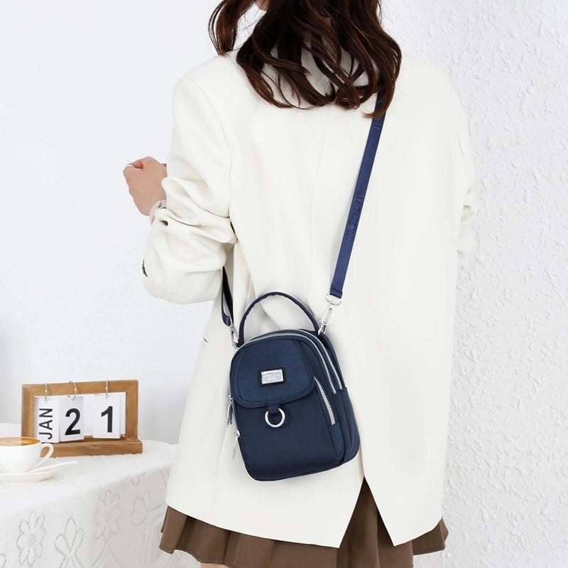 Women's Small Nylon Color Block Classic Style Semicircle Zipper Crossbody Bag