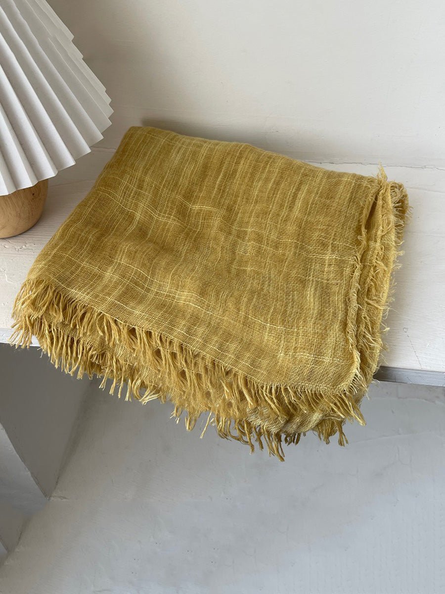 Women Vintage Pure Color Tassel Shawl Scarf
