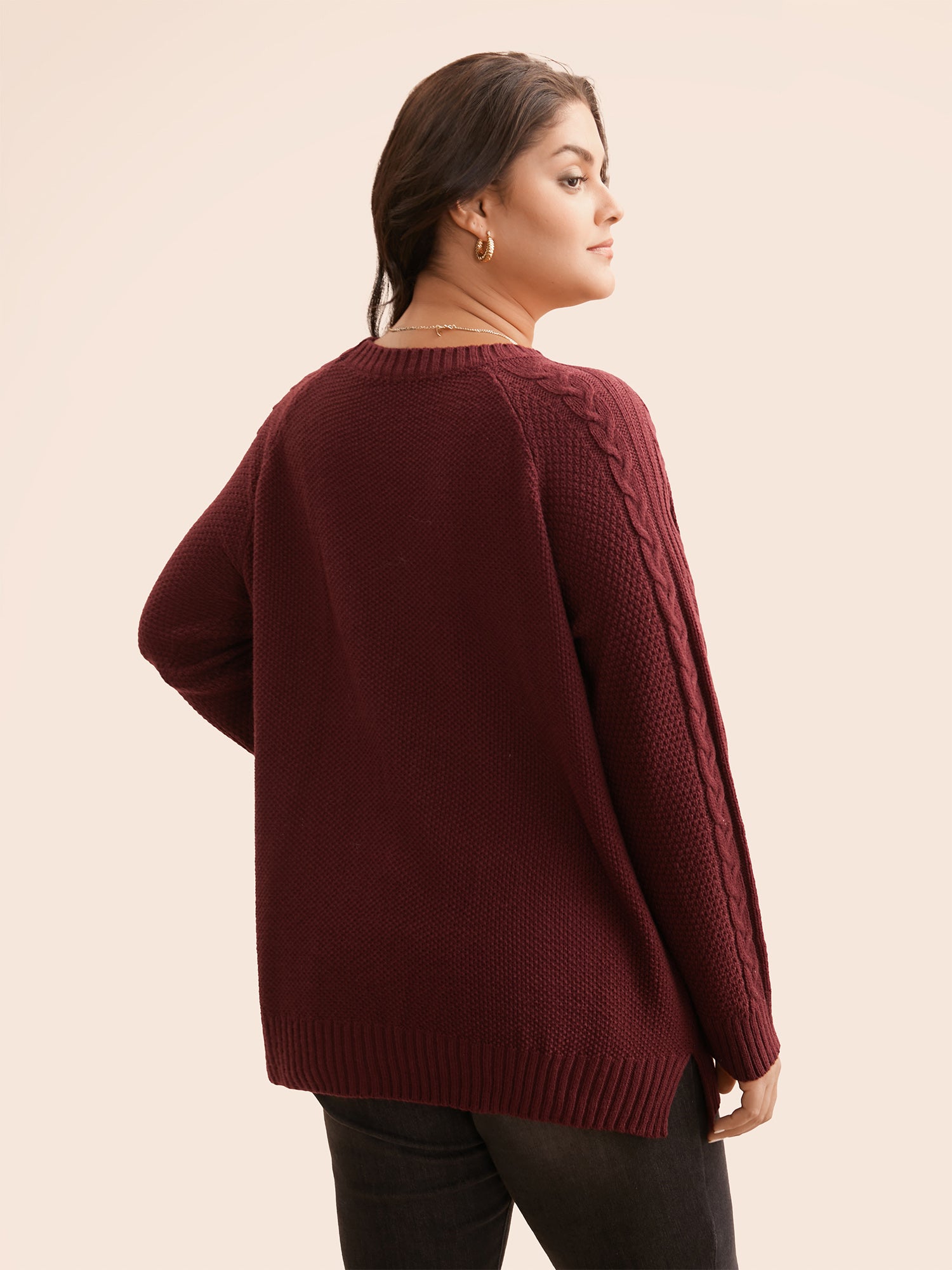 Texture Cable Knit Raglan Sleeve Pullover