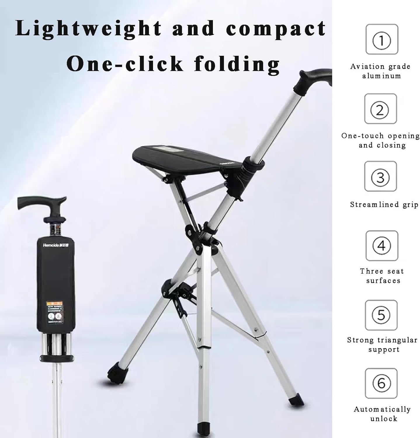 Elderly People's Crutch Stool. Non-Slip. Lightweight. Multifunctional Cane Chair