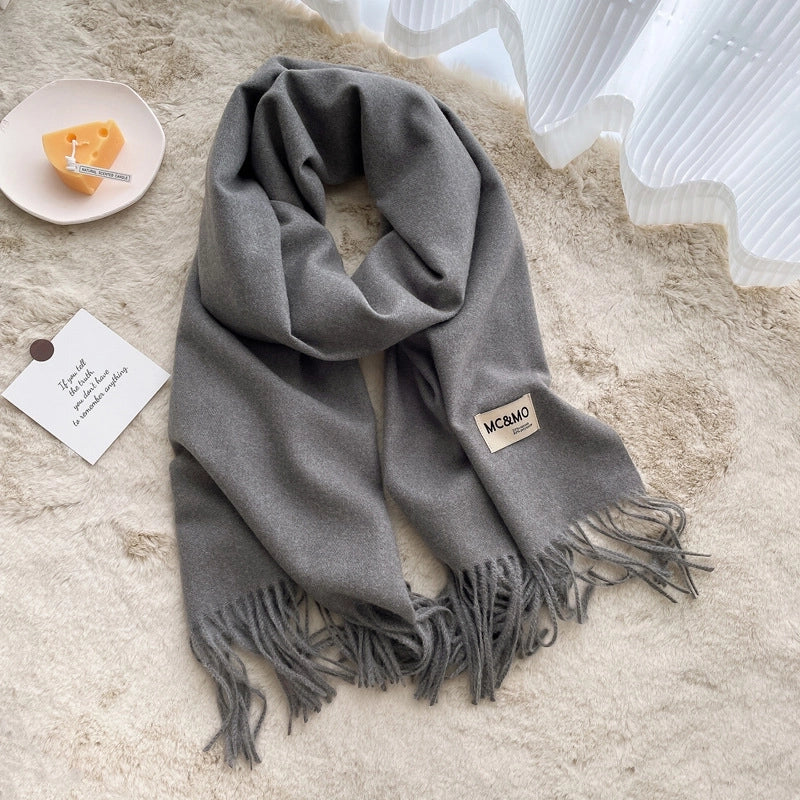 D Cashmere Scarf Solid Color Tassel Shawl Long Couple Warm Imitation Cashmere Scarf Shawl