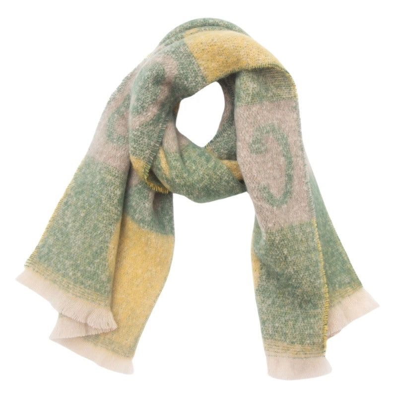 Unisex Casual Minimalist Letter Color Block Polyester Tassel Scarf