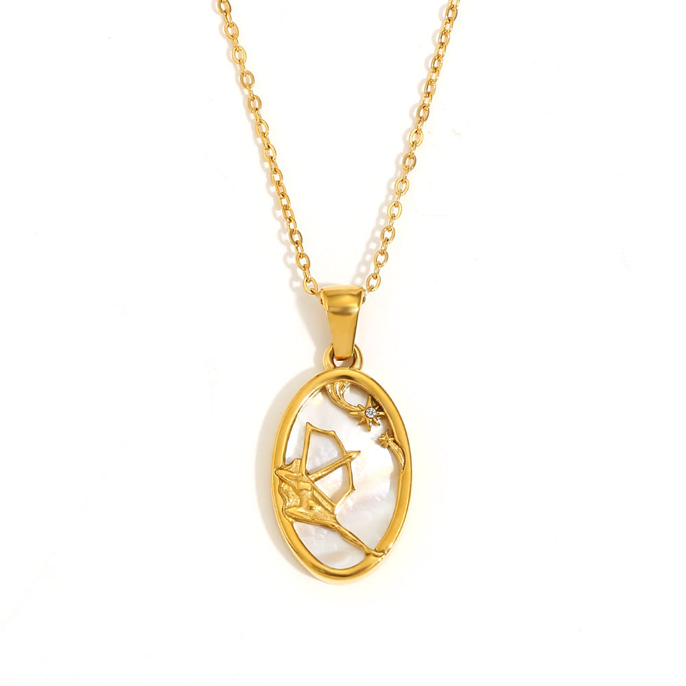 Niche Retro Pendant Stainless Steel 18K Gold Plated Red Agate Love Flower Manta Ray Necklace Female