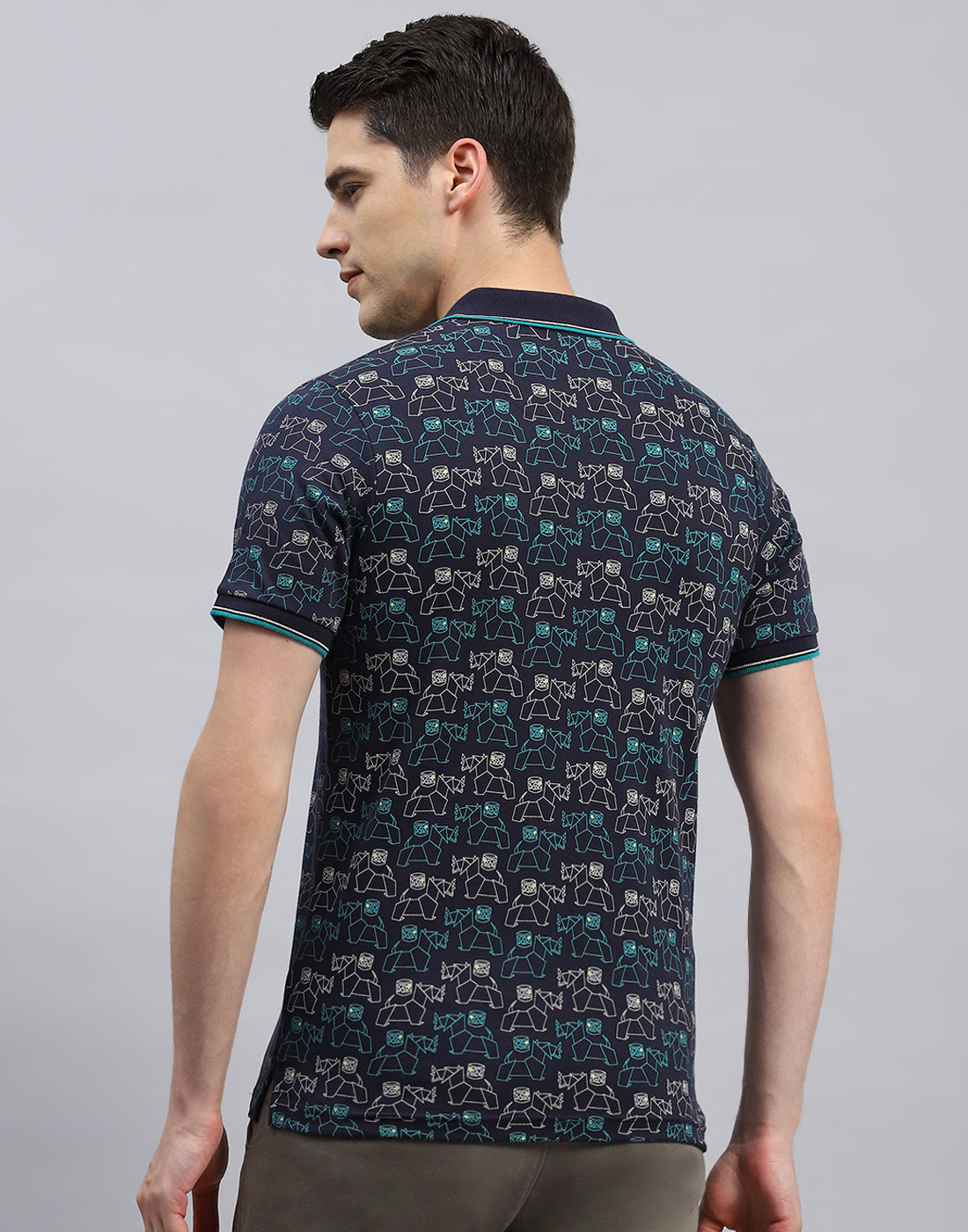 Men Navy Blue Printed Polo Collar Half Sleeve T-Shirt