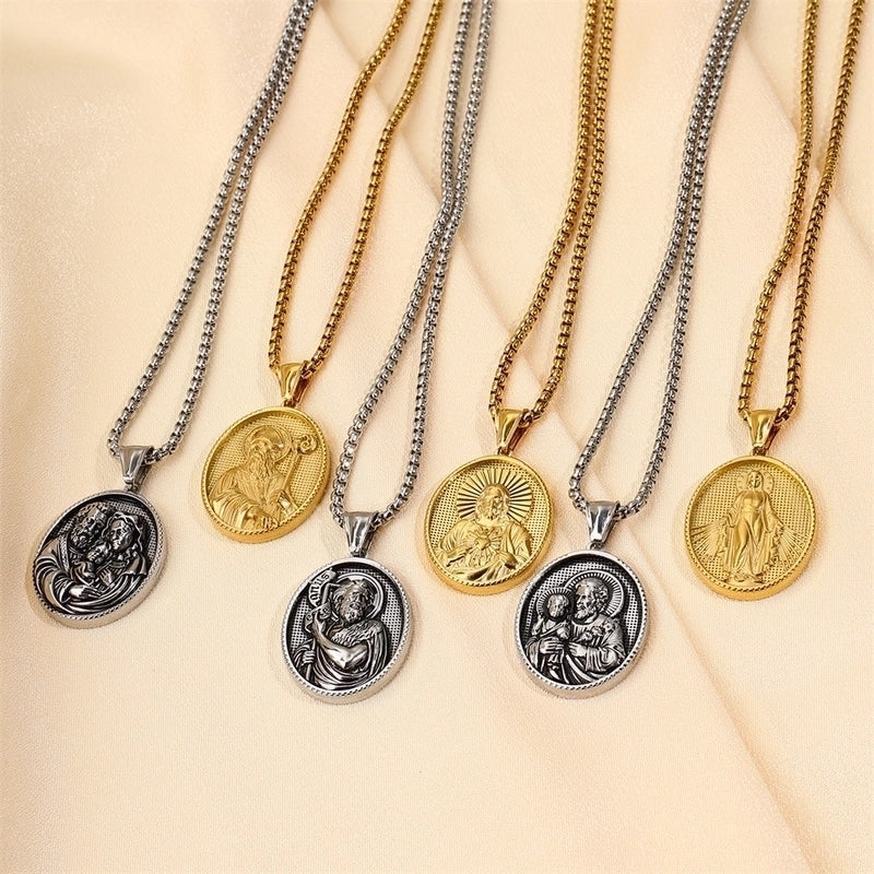 Modern Style Classic Style Portrait Cross Solid Color 304 Stainless Steel 18K Gold Plated Round Pendant Necklace