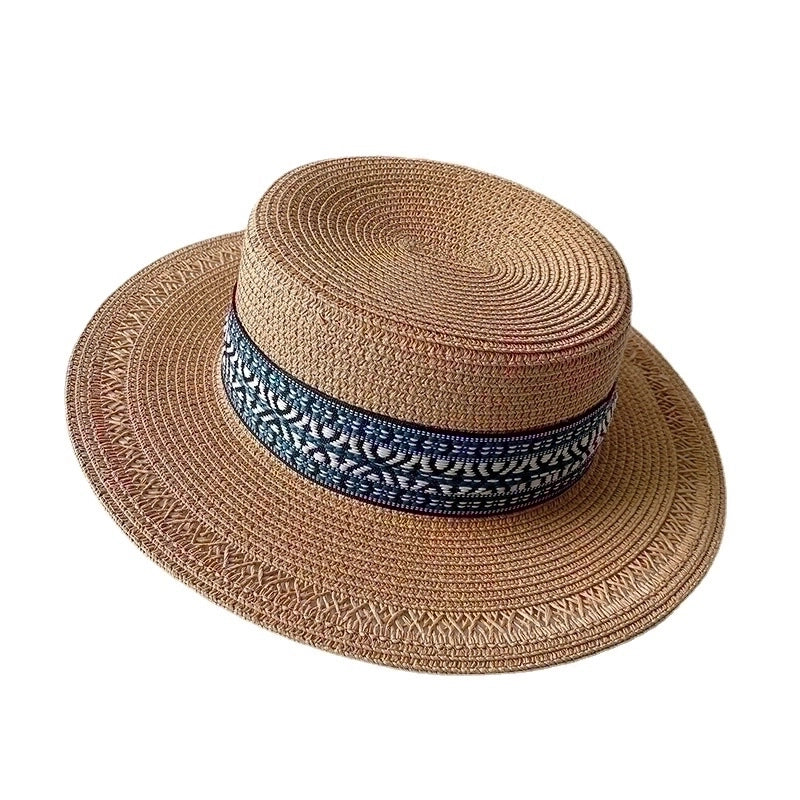 Women's Sweet Geometric Flat Eaves Straw Hat