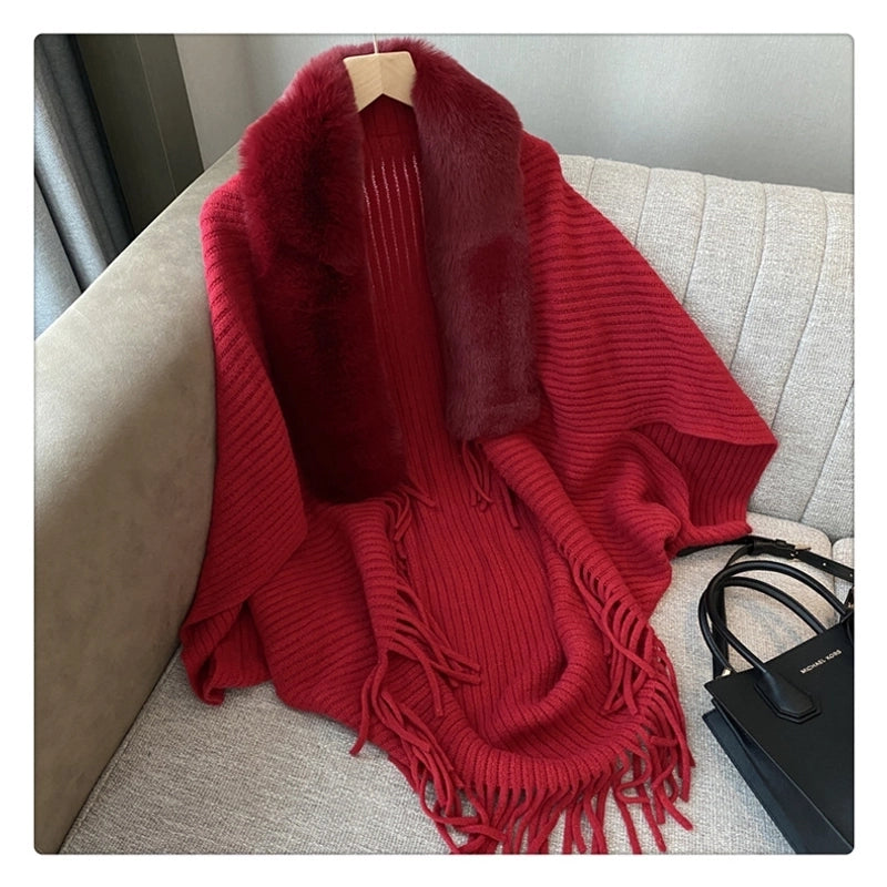 Shawl Cape Cape Coat Women's Fashionable And Expensive Outer Wear Loose Autumn And Winter New Wool Collar Knitted Cardigan