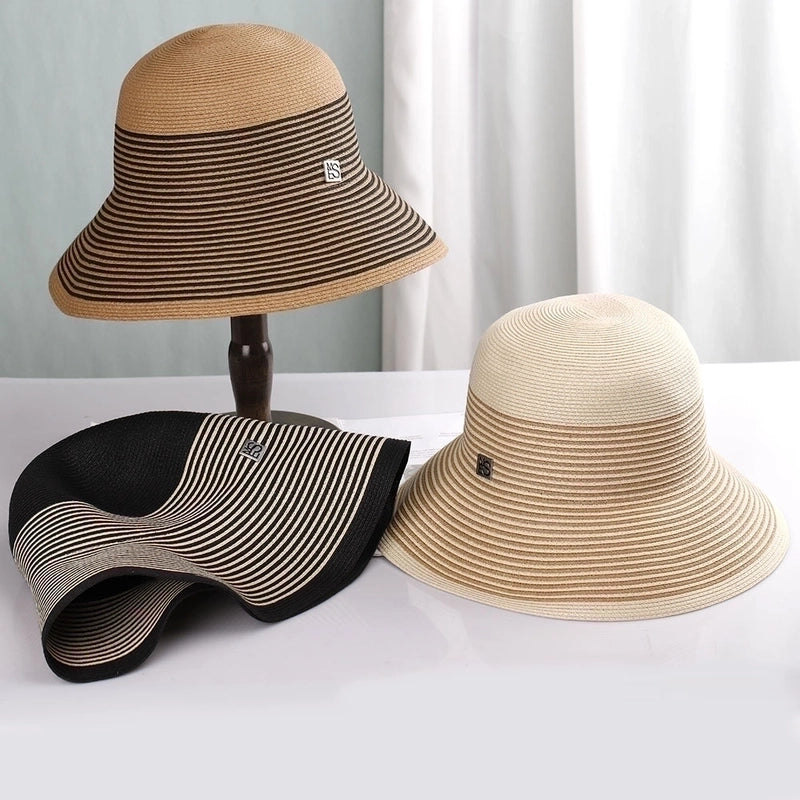 Women's Vacation Stripe Big Eaves Straw Hat