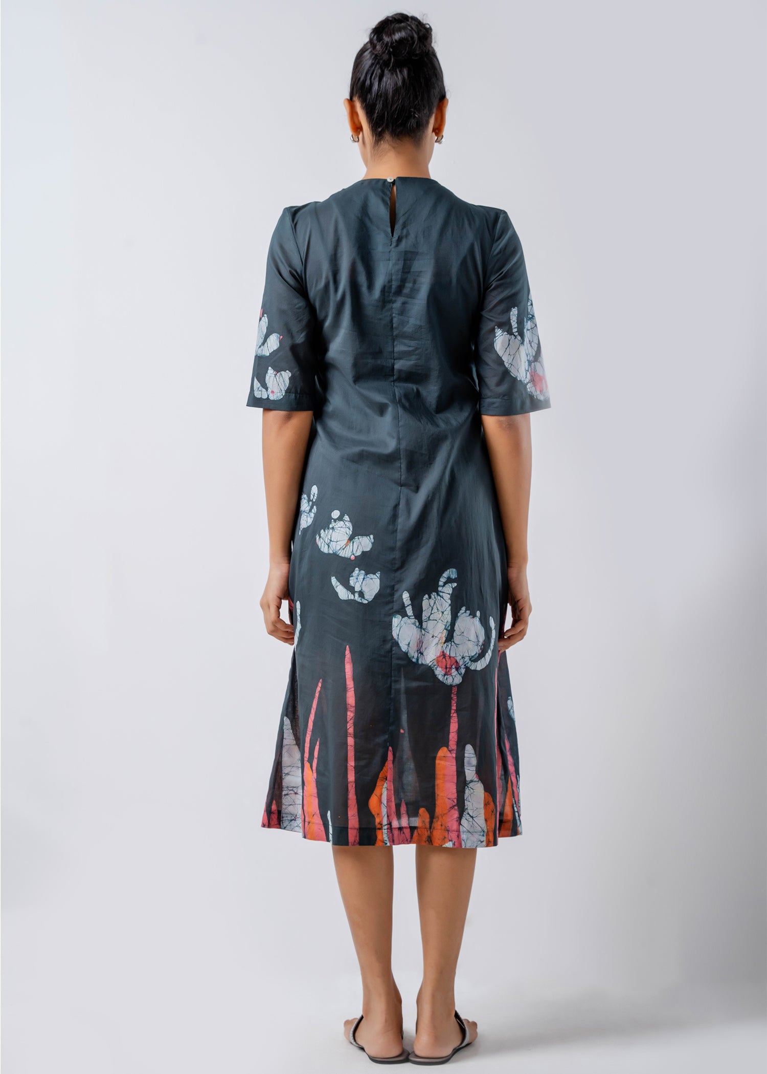 Batik Floral Elasticated High Neck Dress