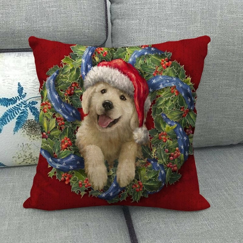 Christmas Modern Style Classic Style Christmas Tree Santa Claus Dog Linen Pillow Cases Couch & Sofa Decor