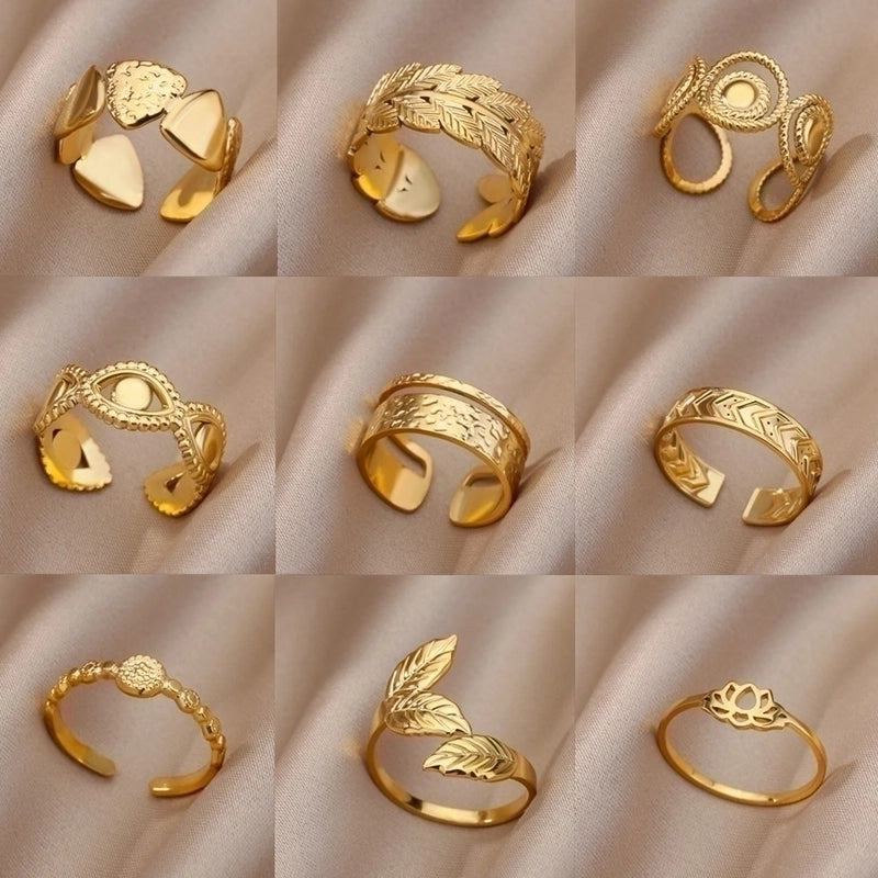 1 Piece Fashion Leaf Stainless Steel Inlaid Gold Open Ring