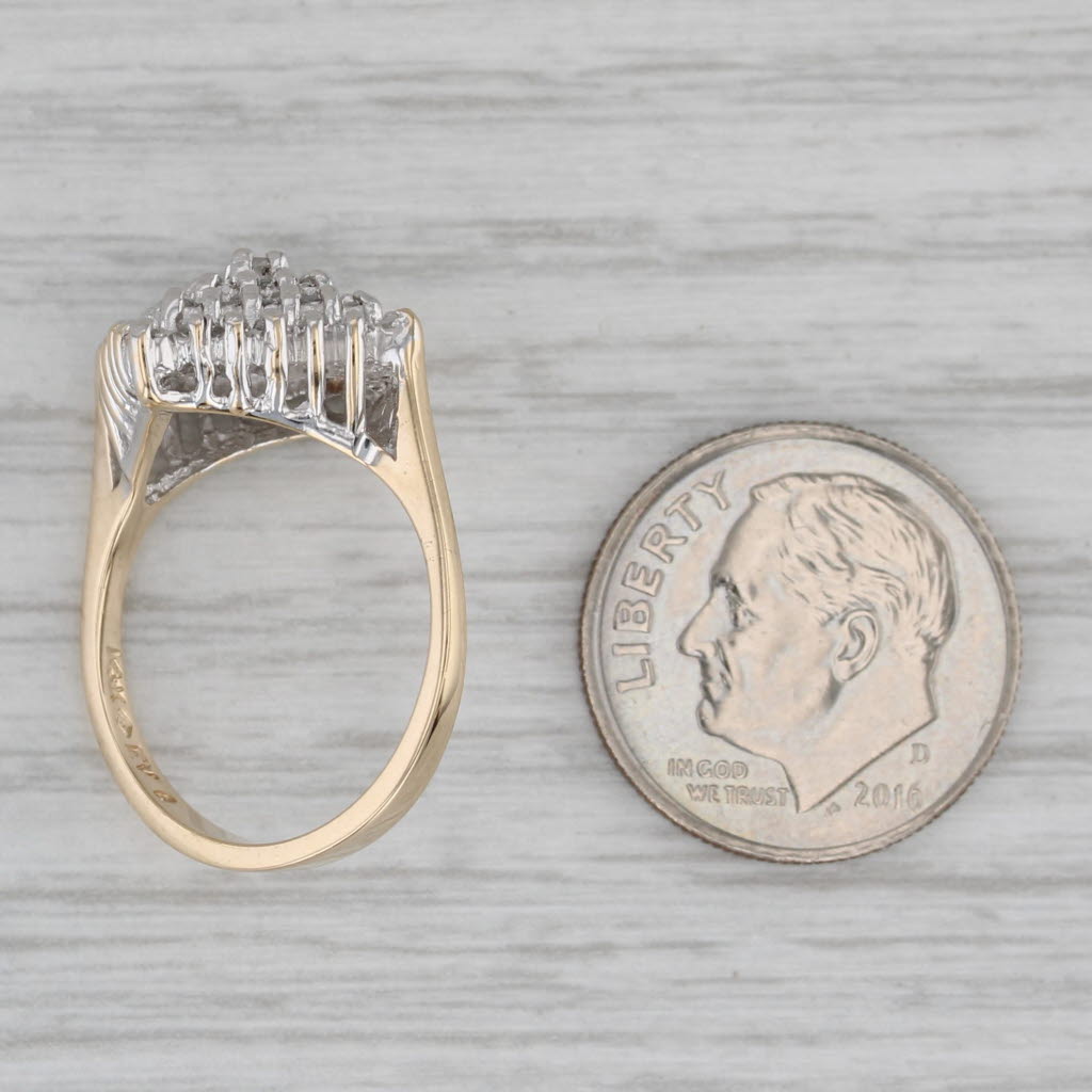 0.50ctw Diamond Cluster Ring 14k White Yellow Gold Size 6