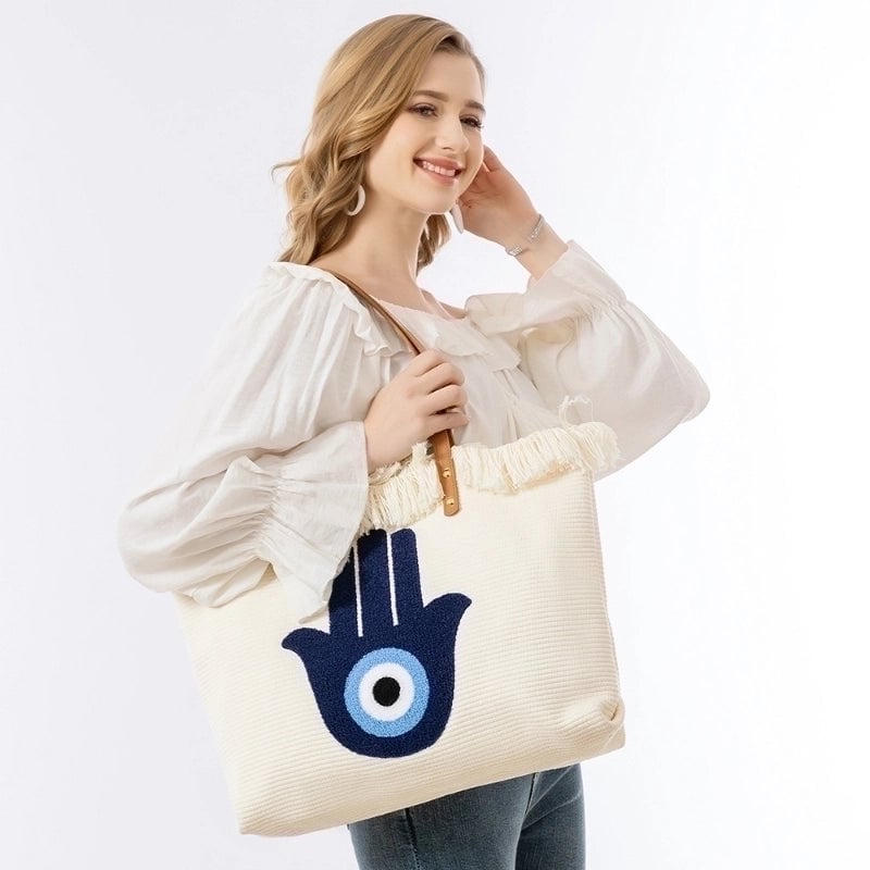 Women's Large Canvas Devil's Eye Vacation Classic Style Magnetic Buckle Canvas Bag