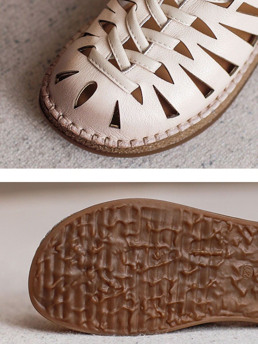 Women Summer Leather Weave Low Heel Sandals