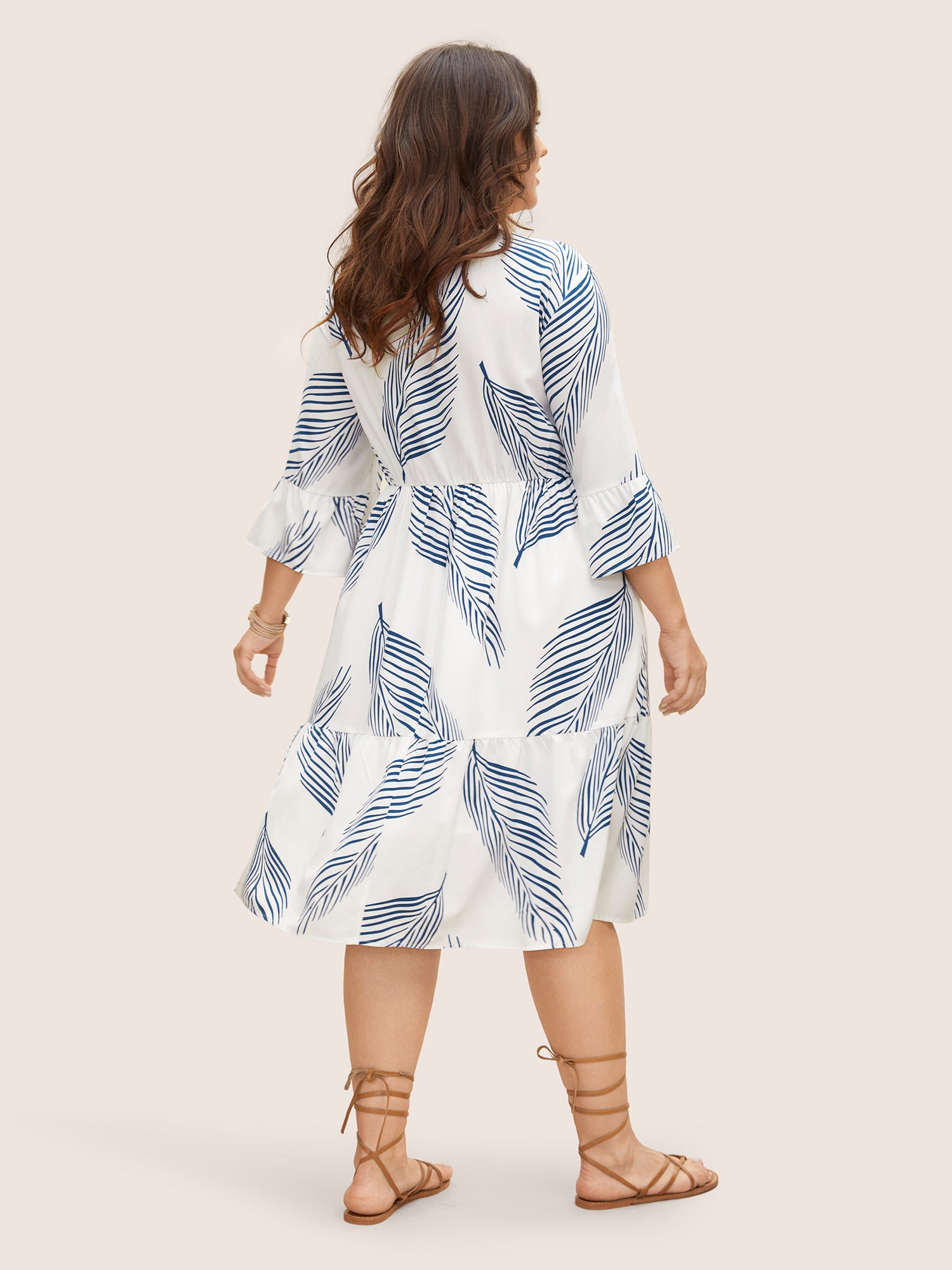 Tropical Print Tucked Seam Tie Knot Dress