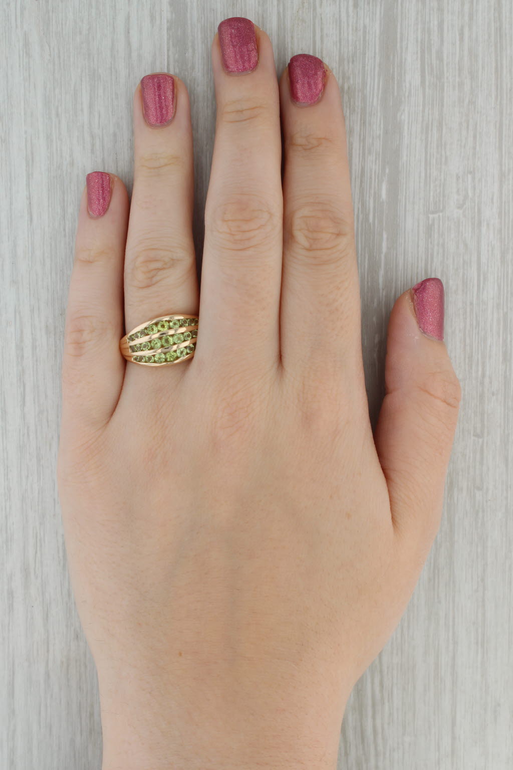 2ctw Green Peridot Ring 14k Yellow Gold Size 10