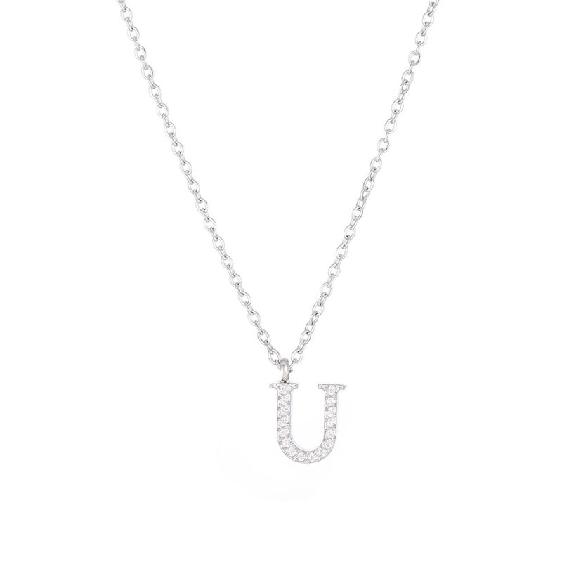 Minimalist Letter 304 Stainless Steel Zircon 16K Gold Plated White Gold Plated Plating Inlay Pendant Necklace
