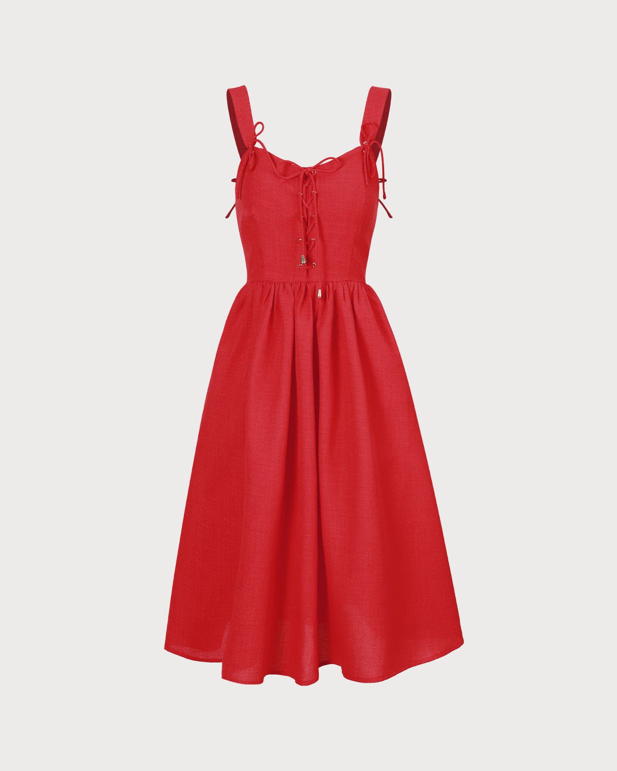 The Red Sweetheart Neck Criss Cross Ruched Midi Dress