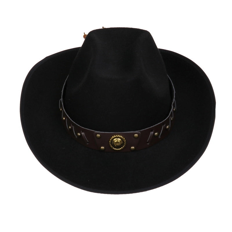 New Woolen Hat Western Denim Top Hat Men And Women Couple Hat Big Brim Curling Felt Hat