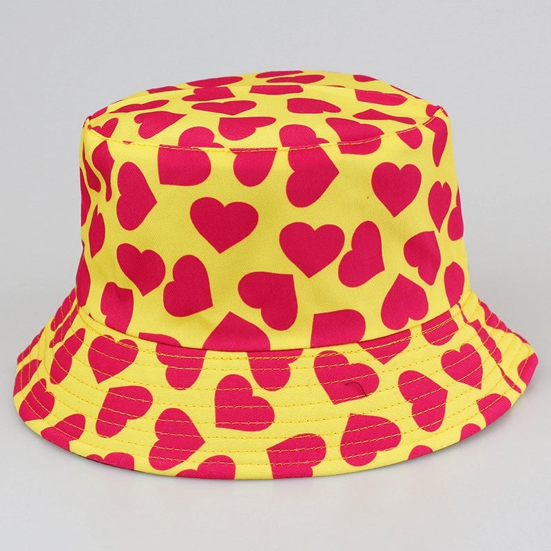 Women's Streetwear Heart Shape Embroidery Printing Flat Eaves Bucket Hat