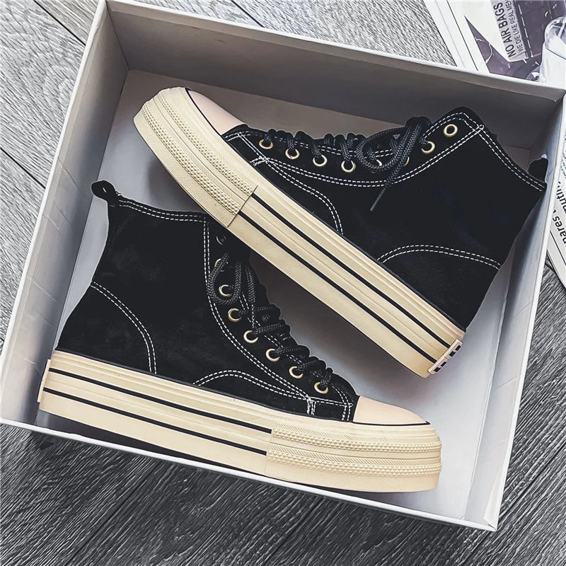 Advbridge Vintage Brown Couples Casual Sneakers Comfort Suede Thick Sole Men's Shoes Trend Lace-up High Top Shoes Mens Vulcanized Sneakers