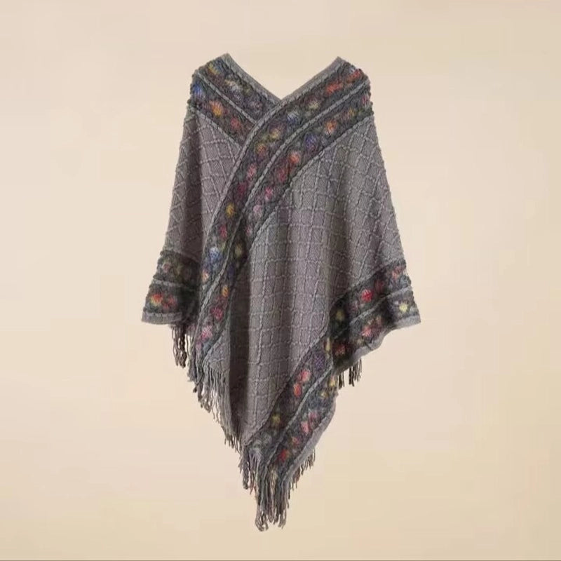 Rainbow Plaid Ethnic Style Cashmere-like Tassel Knitted Shawl For Women New Versatile Travel Warm Pullover Cape Manufacturer