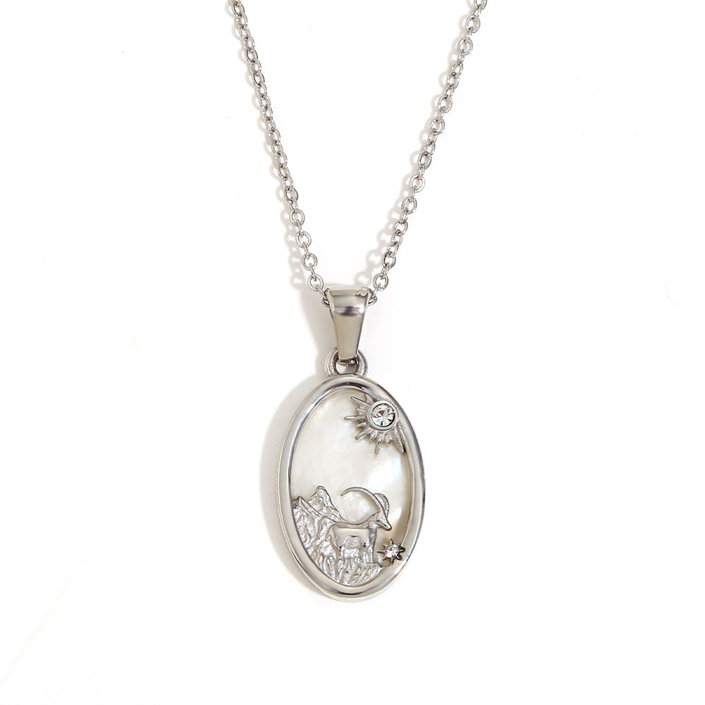 Niche Retro Pendant Stainless Steel 18K Gold Plated Red Agate Love Flower Manta Ray Necklace Female