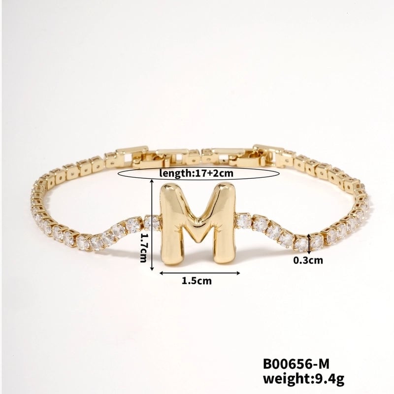 304 Stainless Steel Copper K Gold Plated Minimalist Classic Style Plating Inlay Letter Zircon Bracelets
