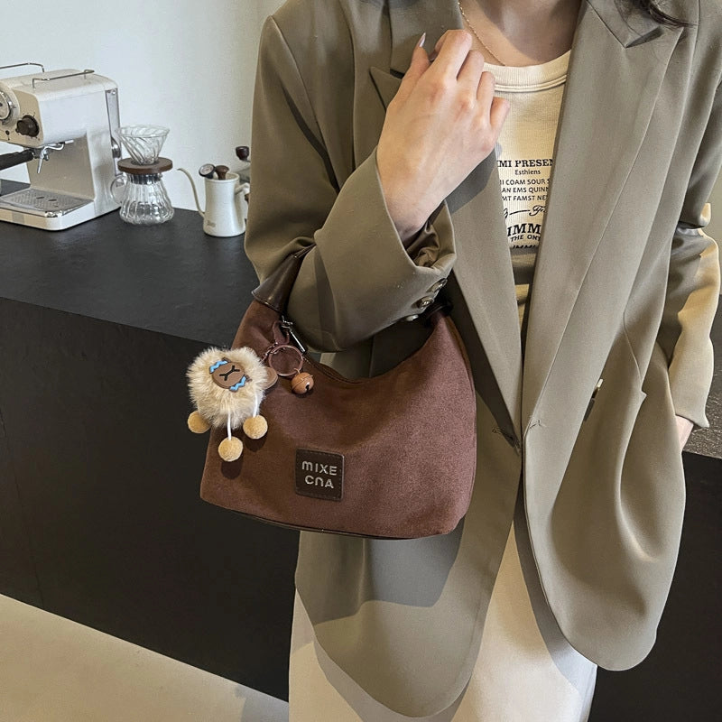 Women's Suede Solid Color Vintage Style Dumpling Shape Zipper Shoulder Bag Handbag Crossbody Bag