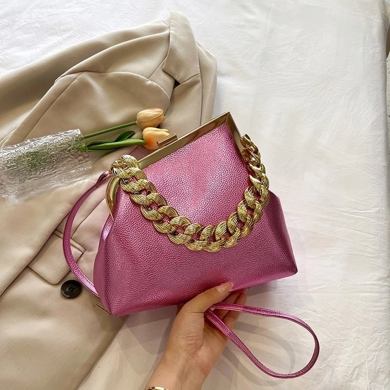 Women's Medium Pu Leather Solid Color Streetwear Square Lock Clasp Crossbody Bag