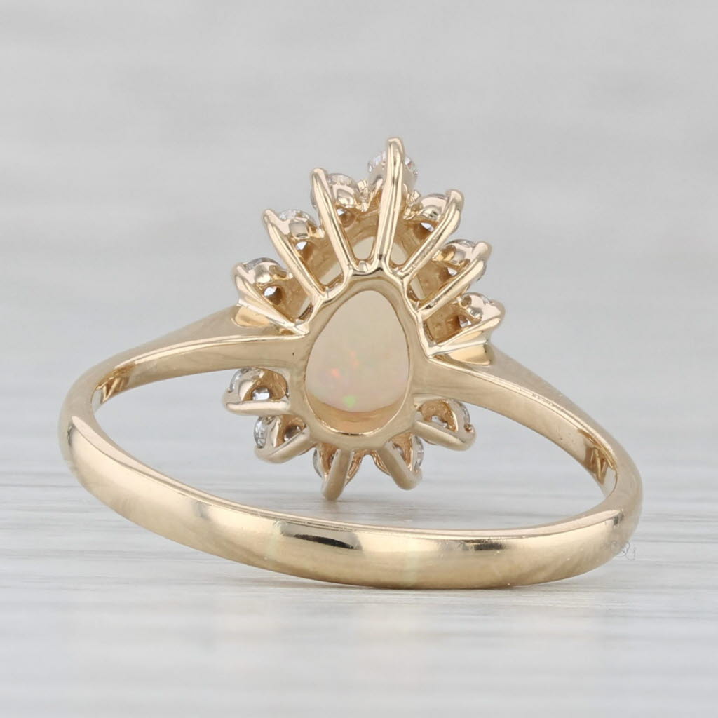 Pear Opal Diamond Halo Ring 14k Yellow Gold Size 8 Teardrop